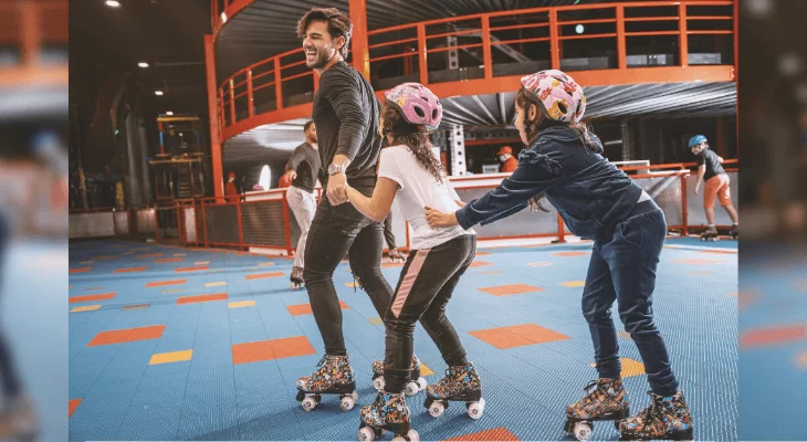 a family skating